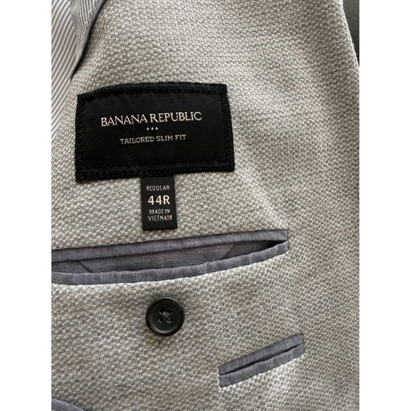 Banana Republic Tailored Slim Fit Blazer Men 44R Gray Textured Sport Coat Jacket - Picture 4 of 16